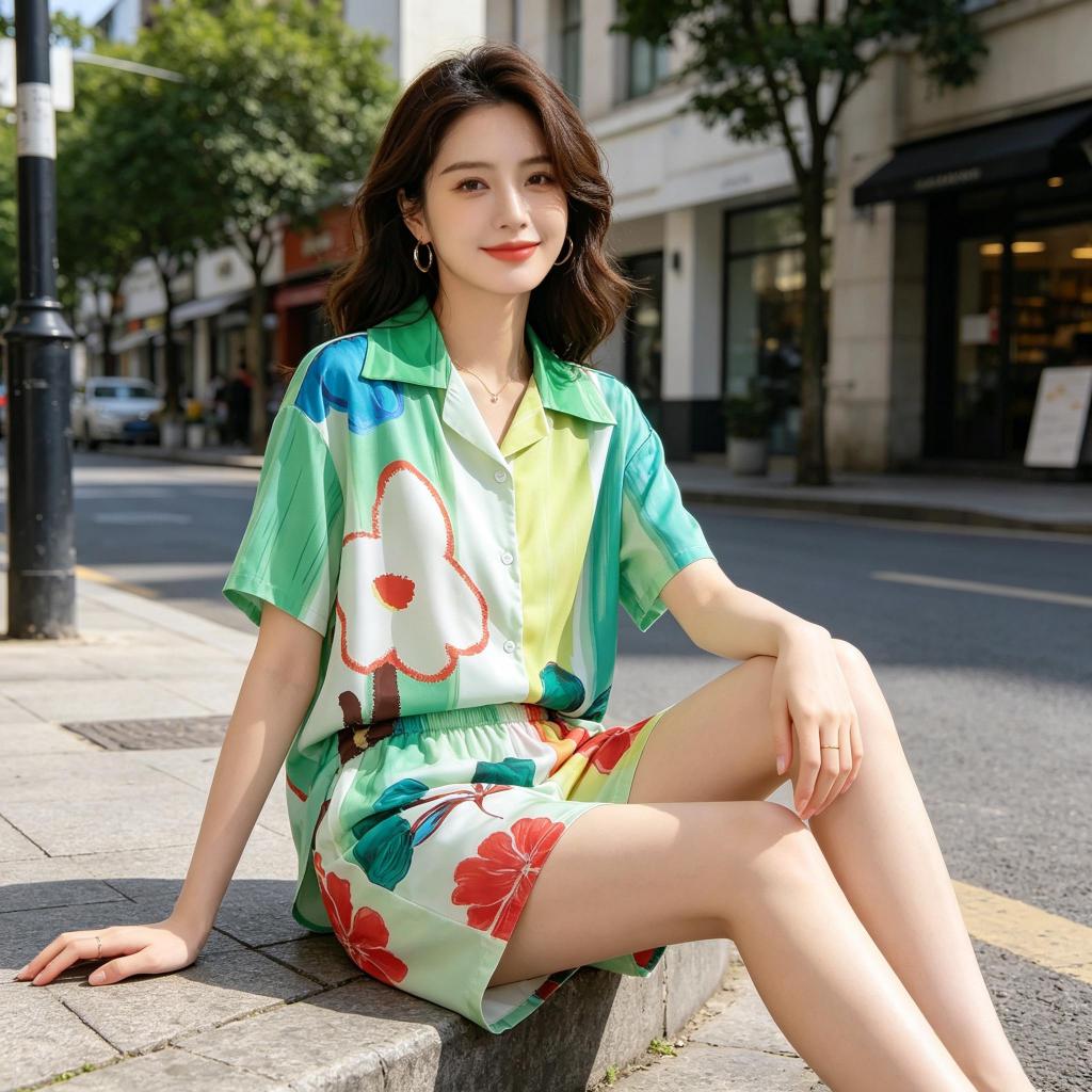ฤดูร้อนผ้าไหมน้ําแข็งชุดนอนเย็นชุดพิมพ์สบายๆสามารถสวมใส่ด้านนอกเสื้อผ้าที่บ้านระบายอากาศไมโคร-ยืดหยุ่นช่วยนอนหลับหลายรูปแบบม