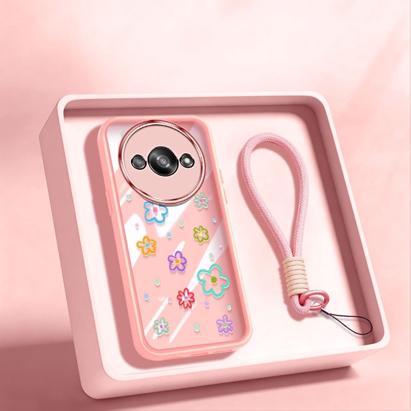 VRQR สําหรับ Xiaomi Redmi A3 A3X 4G Poco C61 4G Mini สีรูปแบบใสกันกระแทกเคสโทรศัพท์พร้อมเชือกเส้นเล็