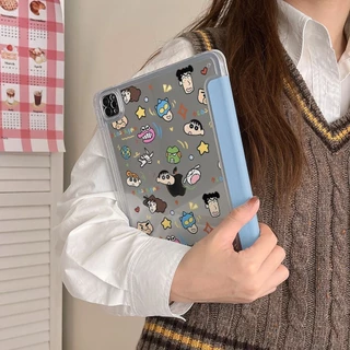 การ์ตูน Shin-chan กรณีแท็บเล็ตสําหรับ iPad generation10th air5 10.9 gen7/8/9th air4 PRO2018 Pro2022 pro11 gen9 10.2 gen7 mini6 2024 air6 11in ช่องเสียบปากกาเกราะป้องกัน