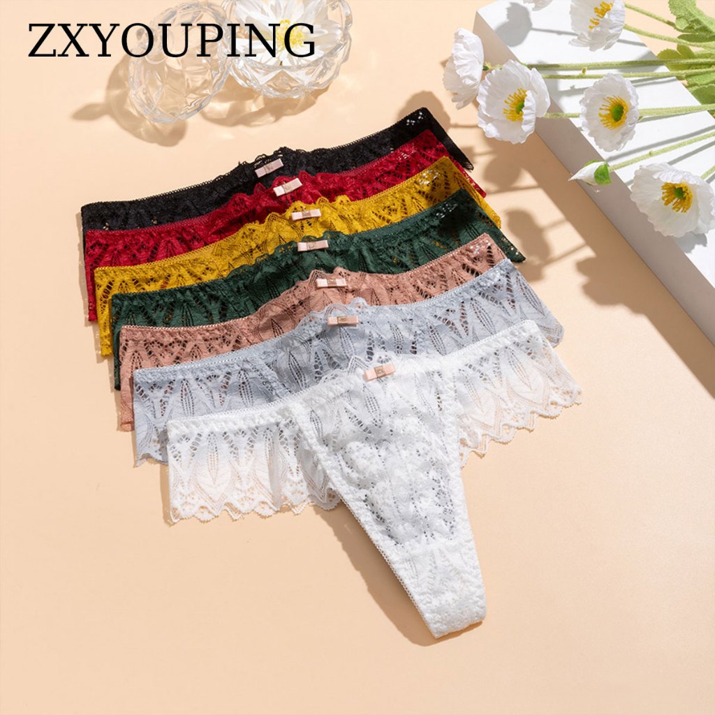 Zxyouping กางเกงในผู้หญิงเซกซี่,กางเกงชั้นในจีสตริง เอวต่ํา ผ้าตาข่ายโปร่งใส แต่งลูกไม้ เซ็กซี่ พลัสไซซ์ สําหรับผู้หญิง