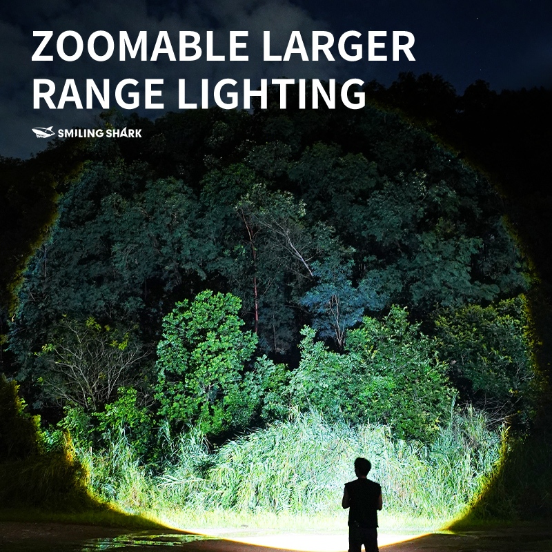 SmilingShark SD8110 ไฟฉาย led M60 6000lm คบเพลิง ซุปเปอร์ไบรท์ ด้วยแสงระยะไกล ซูมได้ Type-C ชาร์จใหม่ได้ 5โหมด จอแสดงผลพลังงานดิจิตอล กันน้ำสำหรับการตั้งแคมป์ — صورة 3