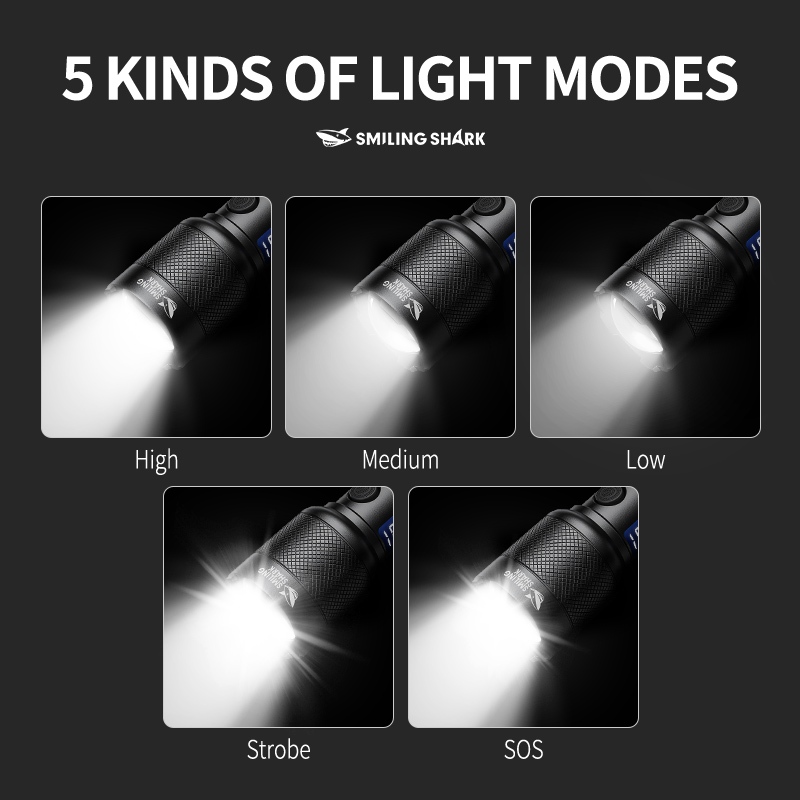 SmilingShark SD8110 ไฟฉาย led M60 6000lm คบเพลิง ซุปเปอร์ไบรท์ ด้วยแสงระยะไกล ซูมได้ Type-C ชาร์จใหม่ได้ 5โหมด จอแสดงผลพลังงานดิจิตอล กันน้ำสำหรับการตั้งแคมป์ — صورة 5