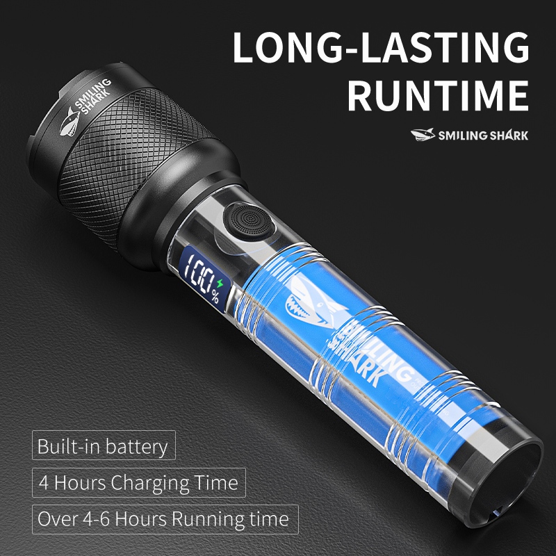 SmilingShark SD8110 ไฟฉาย led M60 6000lm คบเพลิง ซุปเปอร์ไบรท์ ด้วยแสงระยะไกล ซูมได้ Type-C ชาร์จใหม่ได้ 5โหมด จอแสดงผลพลังงานดิจิตอล กันน้ำสำหรับการตั้งแคมป์ — صورة 6