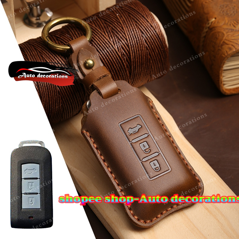3 ปุ่ม Mitsubishi Pajero/Triton ฝาครอบกุญแจ Mrage เคสกุญแจ Attrage/ASX/outlander เคสกุญแจหนัง Mitsubish Triton Remote Key holder