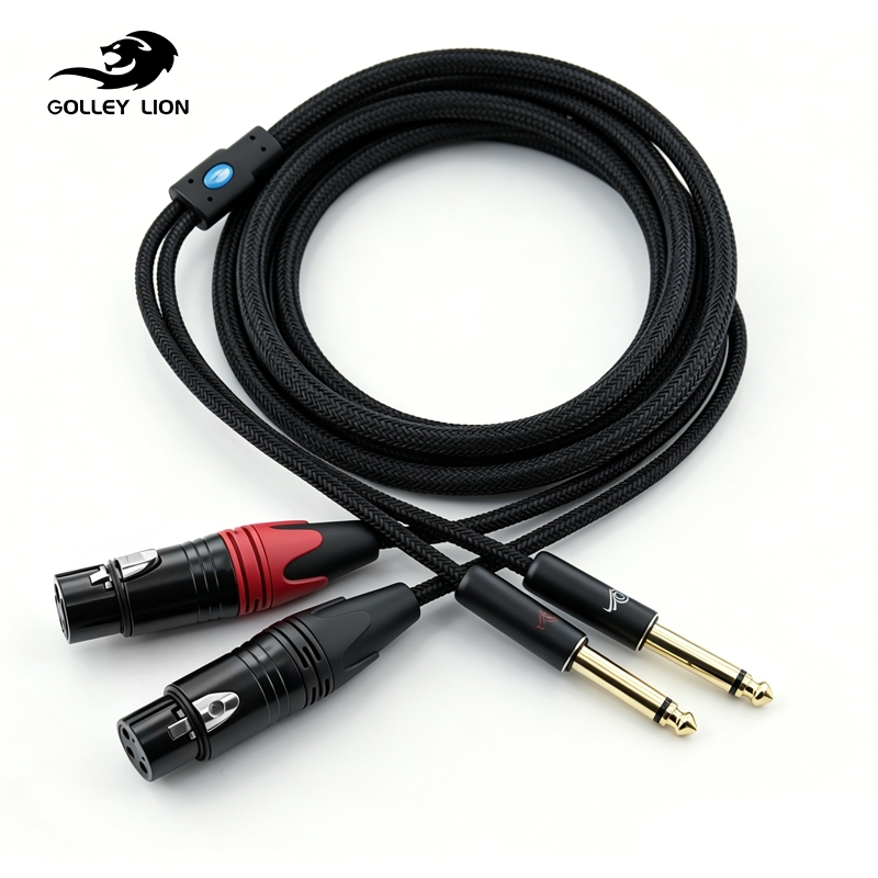 GOLLEY LION Dual 3-Pin XLR Female to Dual 6.35mm 1/4 TS Male Microphone Audio Patch Cable, Splitter Converter Cable, Mic Adapter Cord for Mixer