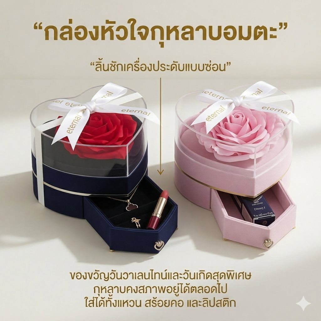 กล่องของขวัญดอกกุหลาบรูปหัวใจ แบบลิ้นชัก หรูหรา ใส่แหวน สร้อย ลิปสติก ของขวัญวันเกิด วาเลนไทน์