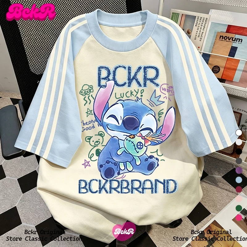 🎀BCKR🎀พร้อมส่งจากกทม🔥เสื้อยืดผู้หญิงสไตล์เกาหลี ขนาดโอเวอร์ไซส์ ลายพิมพ์สติทชี่ ผ้าฝ้าย คอกลม แขนสั้น 🩵💧 YG65