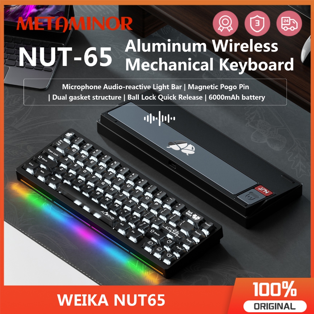 WEIKAV Nut65 อลูมิเนียมคีย์บอร์ดไร้สาย RGB Hot Swap บลูทูธแบบมีสาย 2.4g คีย์บอร์ดแบบกําหนดเองสําหรับ