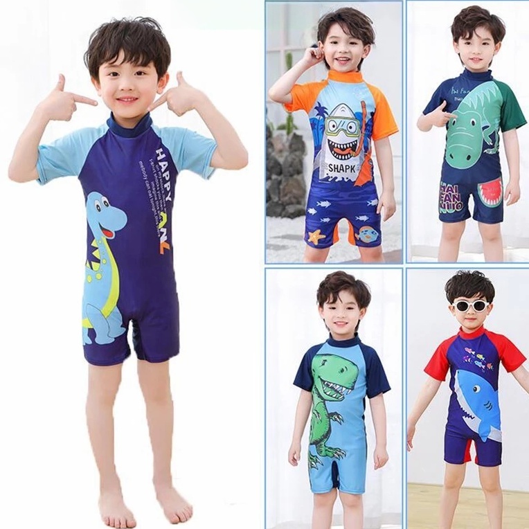 ชุดว่ายน้ําเด็กชายไดโนเสาร์การ์ตูนชิ้นเดียวชุดว่ายน้ําเด็ก UV UPF50 + Sun Protection แห้งเร็ว 3-10Y เด็ก Beachwear ชุดว่ายน้ํา