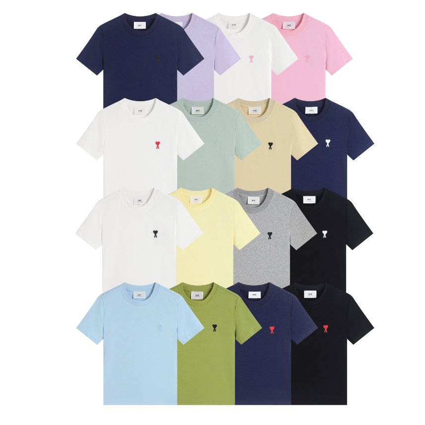 แฟชั่น Ami Classic ปัก Little Love Cotton เสื้อยืดแขนสั้น