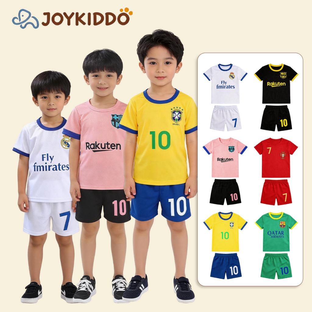 ชุดกีฬาฤดูร้อนระบายอากาศสำหรับเด็กผู้หญิงอายุ 1-10 ปี เสื้อยืดแขนสั้นสำหรับเด็กผู้ชาย ชุดฟุตบอลน้ำหนักเบา สไตล์เด็ก