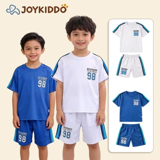 ชุดบาสเก็ตบอลสำหรับเด็กแบบใหม่ฤดูร้อนชุดกีฬาเด็กผู้ชายเสื้อผ้าแห้งเร็วกางเกงขาสั้นแขนสั้นสองชิ้นสำหรับเด็กวัยกลางและใหญ่
