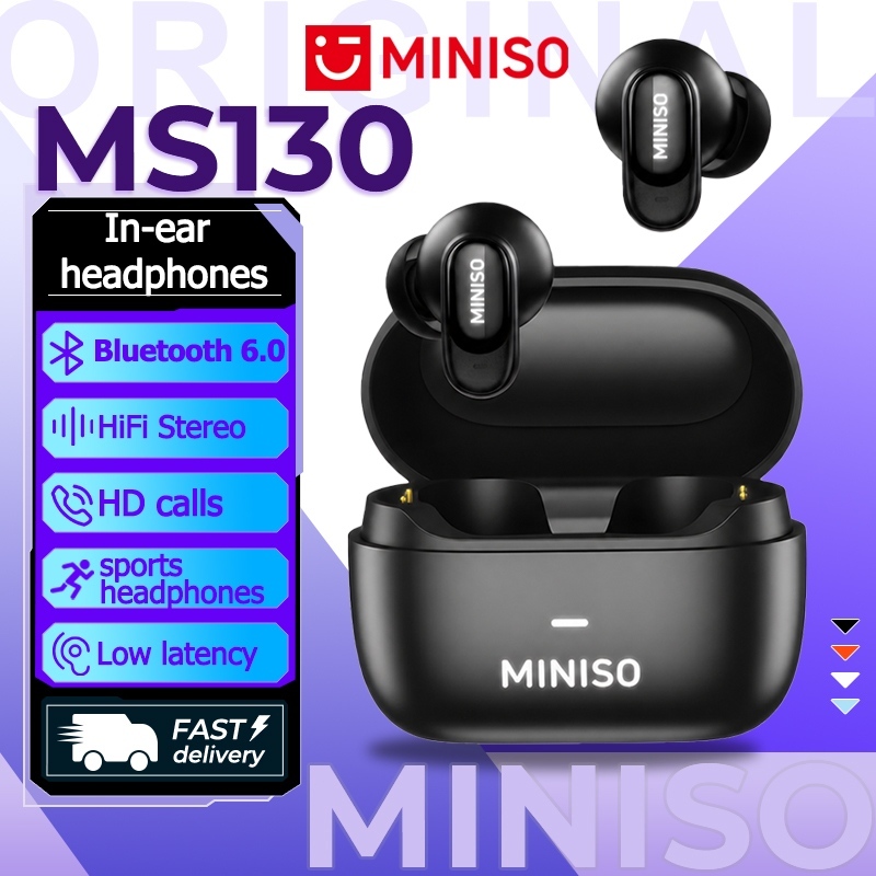 MINISO MS130 หูฟังแบบ In-Ear Bluetooth 6.0 หูฟังบลูทูธไร้สาย ระบบเสียง HiFi รองรับการโทรแบบ HD ระบบ TWS ระบบตัดเสียงรบกวน จับคู่การเชื่อมต่อรวดเร็ว พร้อมไมโครโฟน