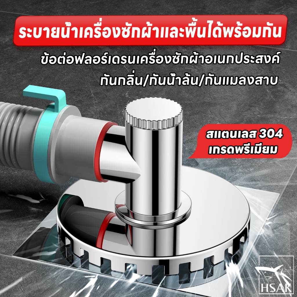 ฝาครอบท่อน้ำทิ้งเครื่องซักผ้าสแตนเลส 2-in-1 กันกลิ่น กันแมลง สำหรับเครื่องซักผ้าและเครื่องอบผ้า HSAK