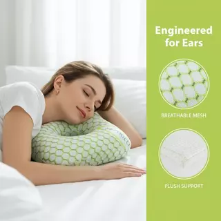 Ons ผ้าฝ้ายบรรจุหูเจาะหมอน Breathable Ergonomic หมอนรูหูแบบพกพาสบายต่างหูหมอนที่