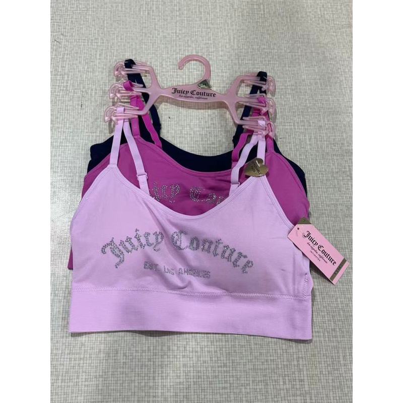 Juicy Couture ผู้หญิง Bralette 3-in-1 ชุด Rhinestone โลโก้กีฬา Bra สายรัดปรับไม่มีรอยต่อไร้สาย Bra