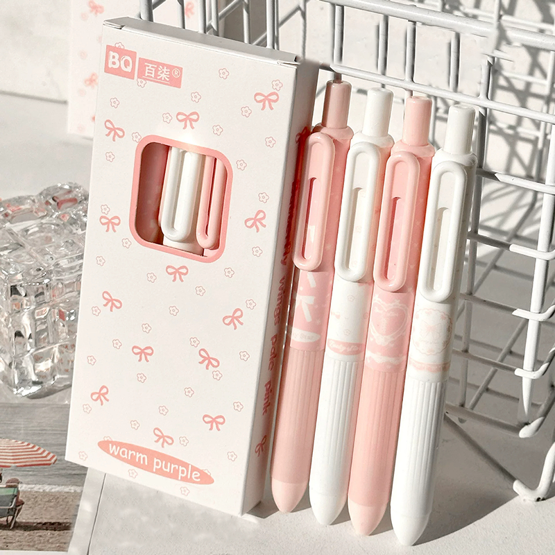 4ชิ้น/เซ็ต0.5มิลลิเมตรหมึกสีดําเจลปากกา น่ารัก สีชมพูสีฟ้ากุทัณฑ์ปากกาเป็นกลางเซนต์แห้งเร็วเรียบเขียนลูกกลิ้งบอลปากกานักเรียนเครื่องเขียนโรงเรียนสํานักง