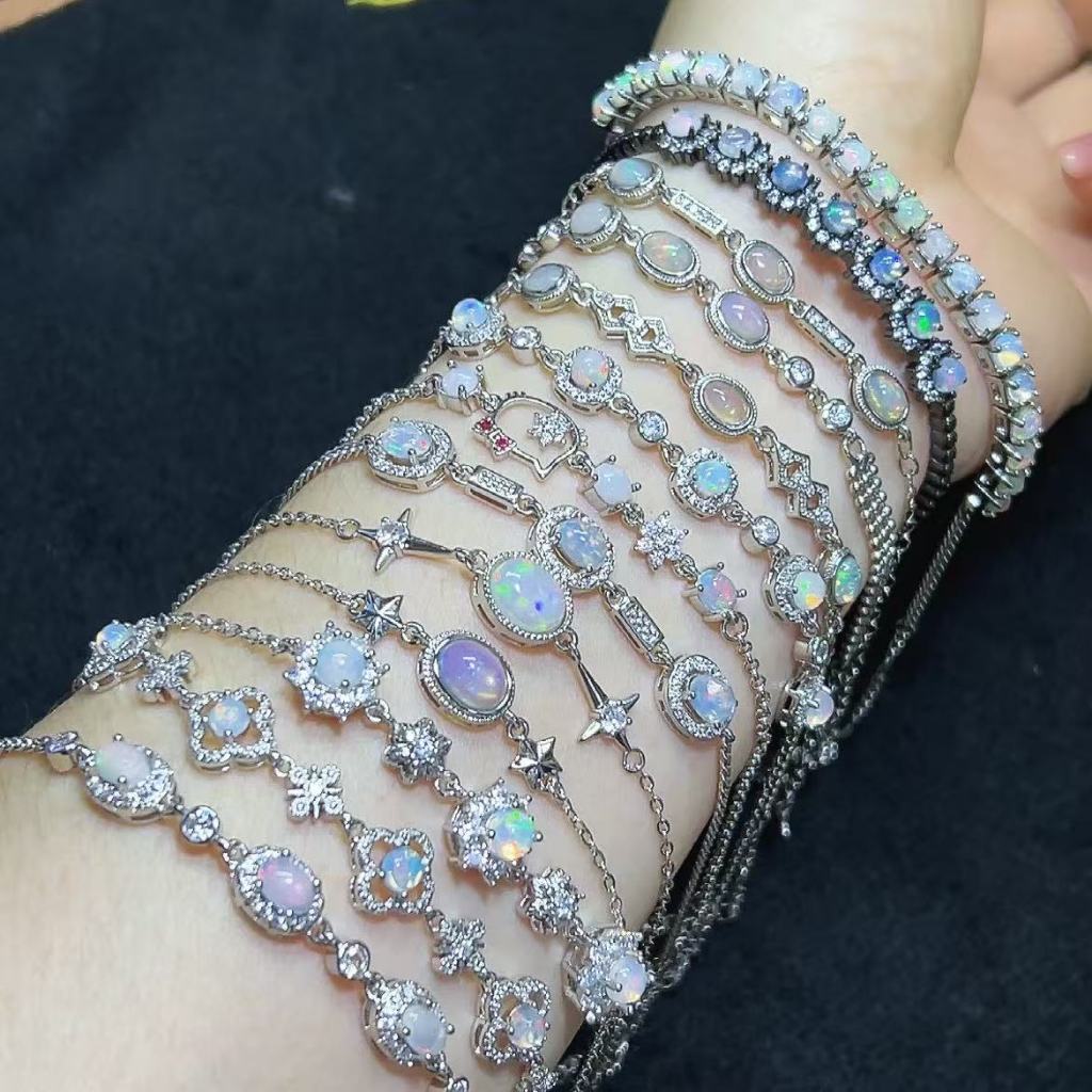 สร้อยข้อมือฝังโอปอลธรรมชาติ สไตล์แฟชั่น สีคงทน