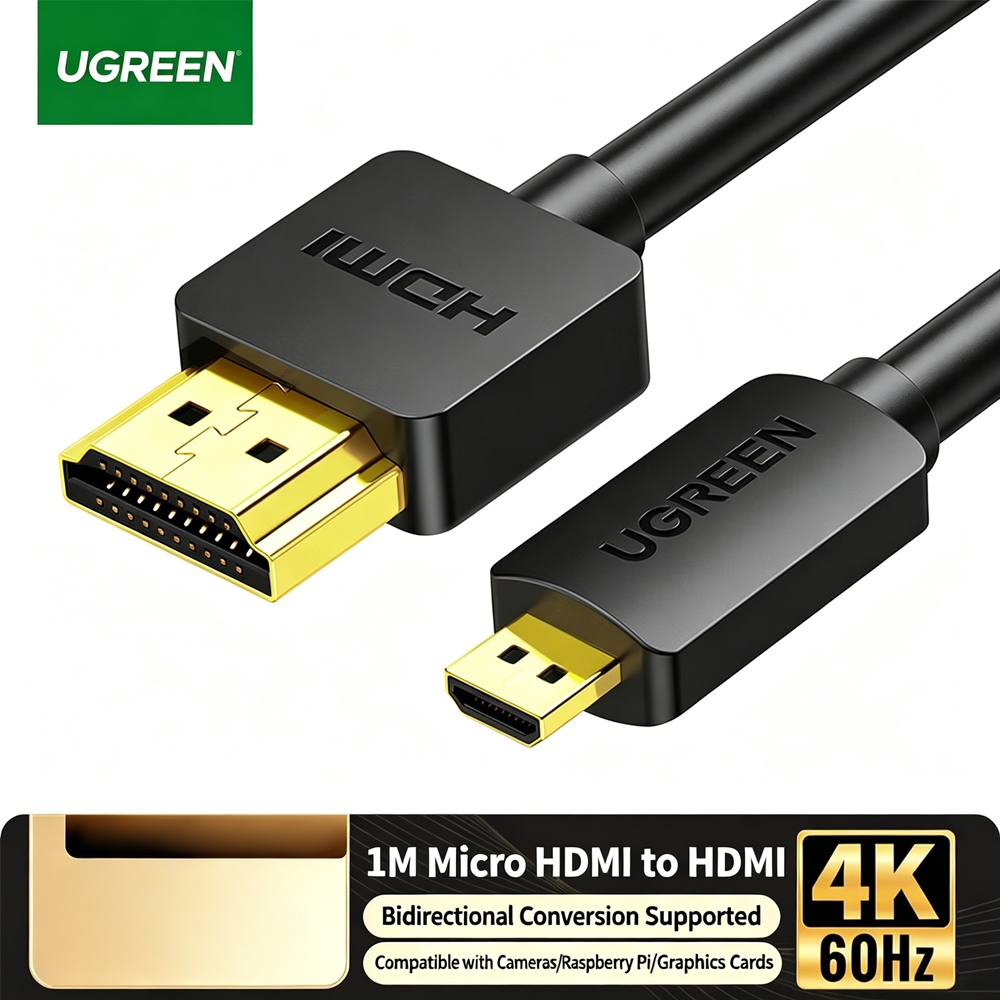 UGREEN สาย Micro HDMI to HDMI 2.0 4K 60Hz อะแดปเตอร์แบบสองทิศทางสําหรับกล้องแล็ปท็อปแท็บเล็ตจอภาพแบบพกพาโปรเจคเตอร์ทีวี