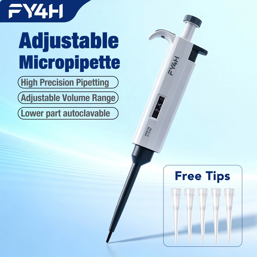 FY4H Adjustable Micropipette ไมโครปิเปต ปรับปริมาตร 0.1-10μL Auto Pipette ปิเปตหัวเดียว แม่นยำสูง นึ่งฆ่าเชื้อได้