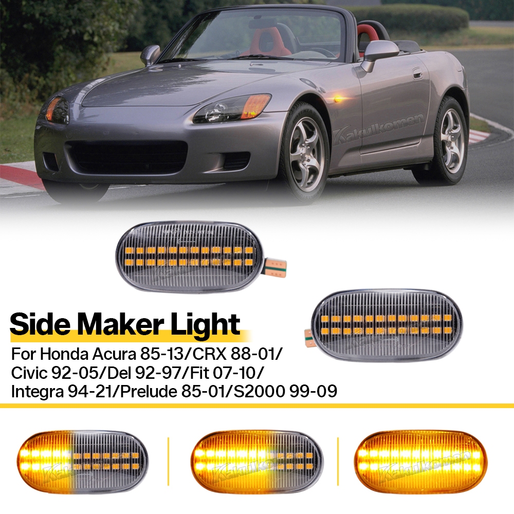 2PCS ไฟเลี้ยวด้านข้างไฟสําหรับ HONDA Prelude CRX S2000 Integra Fit Del Sol Acura Civic LED แบบไดนามิ