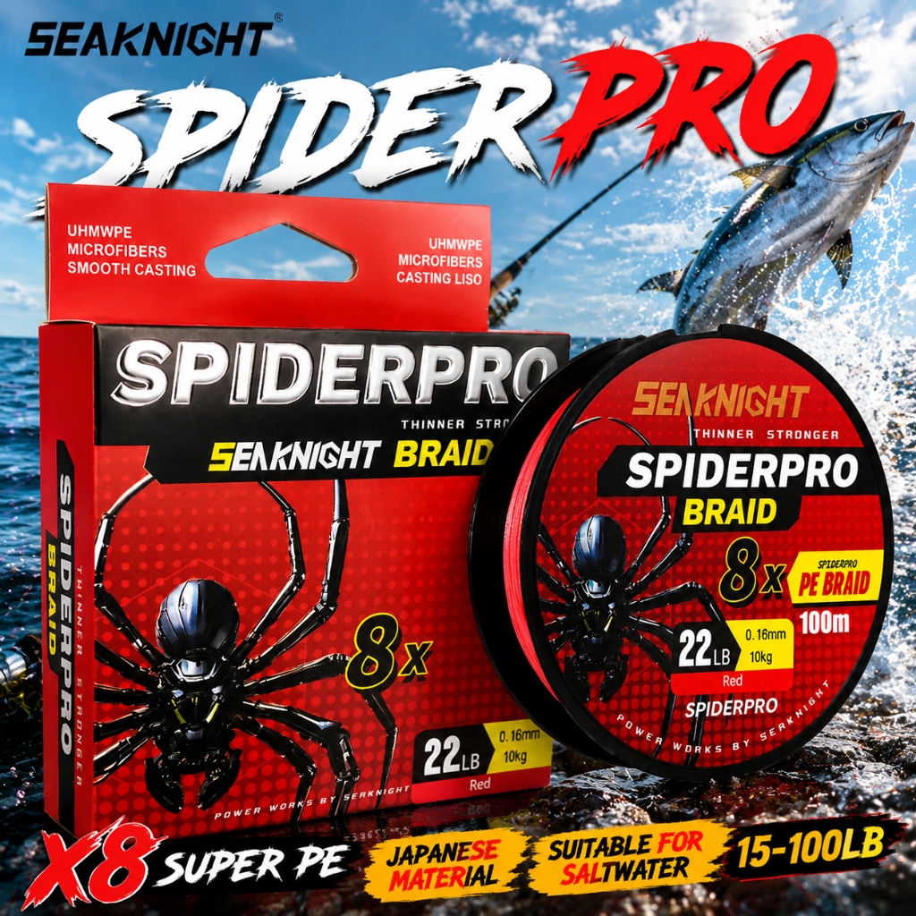 Seaknight Spiderpro สายถัก_smooth PE braid multifilament_100 มتر UV-proof ทนทานต่อน้ำเค็ม สําหรับการตกปลาทะเล ขนาด 15-100LB