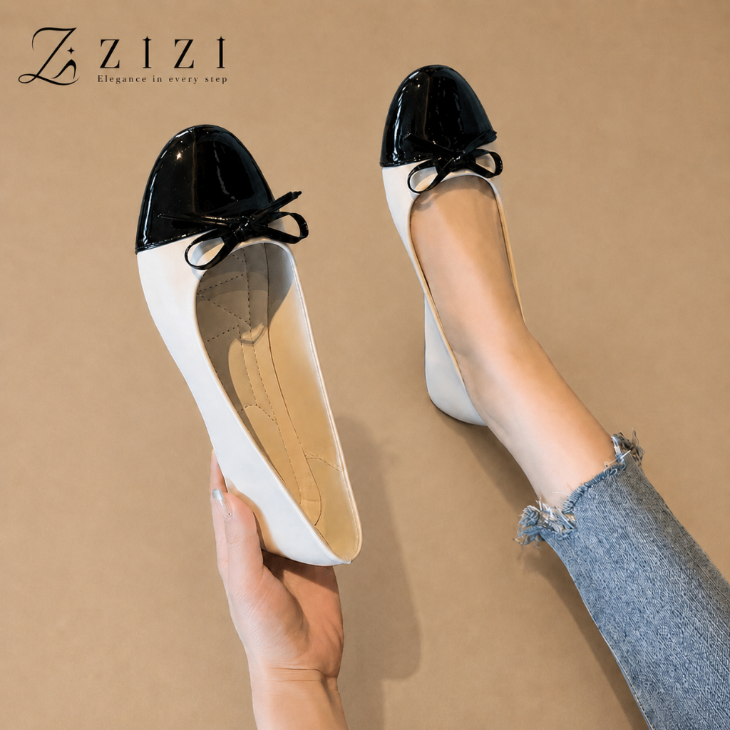 ZIZI - รองเท้าคัชชูผู้หญิงพื้นแบน ส่งจากกรุงเทพฯ หัวมน แต่งโบว์ สไตล์เรียบหวาน ใส่ได้ทุกวัน