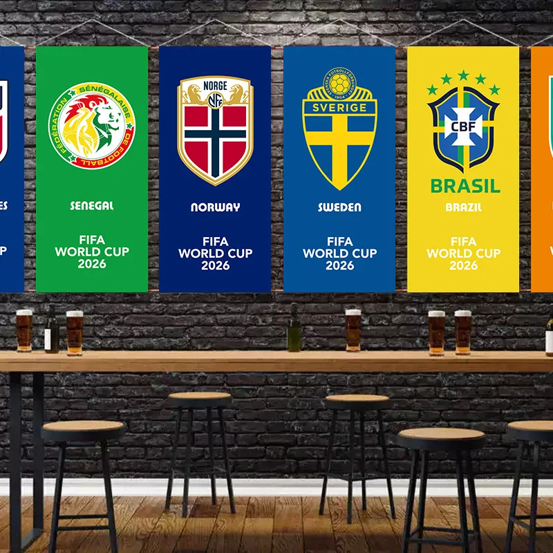 2026 เรา แคนาดา เม็กซิโกฟุตบอลโลกทีมโลโก้แขวนธงธีมฟุตบอลแขวนผนังผ้ากีฬาพรรคบรรยากาศตกแต่งแบนเนอร์