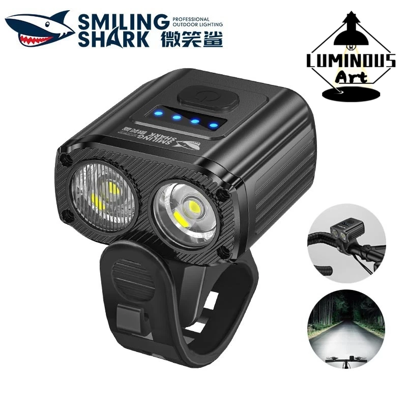 LUMINOUS ART QXD414 ไฟจักรยาน 2*T6 3000L Superbright 5 โหมด Type-C ไฟจักรยานแบบชาร์จไฟได้พร้อมแบตเตอรี่ Status Light กันน้ําสําหรับขี่จักรยานกลางคืน