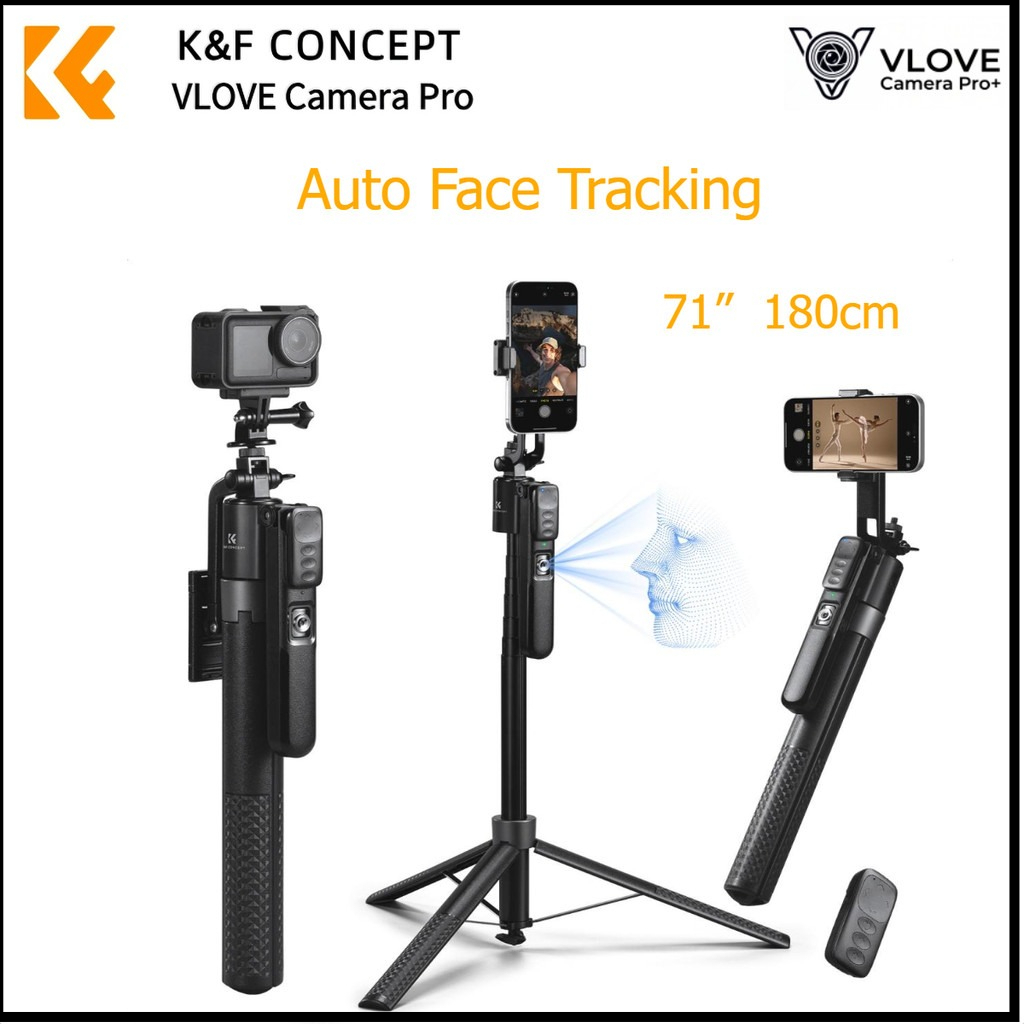 K&F Concept 71" ขาตั้งกล้องติดตามใบหน้าอัตโนมัติ 360° การหมุนพร้อมขาตั้ง ท่าทาง & รีโมทคอนโทรล...