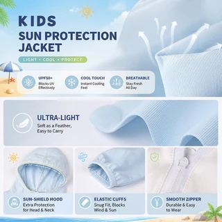 【ส่งด่วน】📢 เสื้อคลุมกันแดดเด็ก สีทึบ มีฮู้ด แห้งไว ระบายอากาศดี กันรังสี UV #TUBA Kids