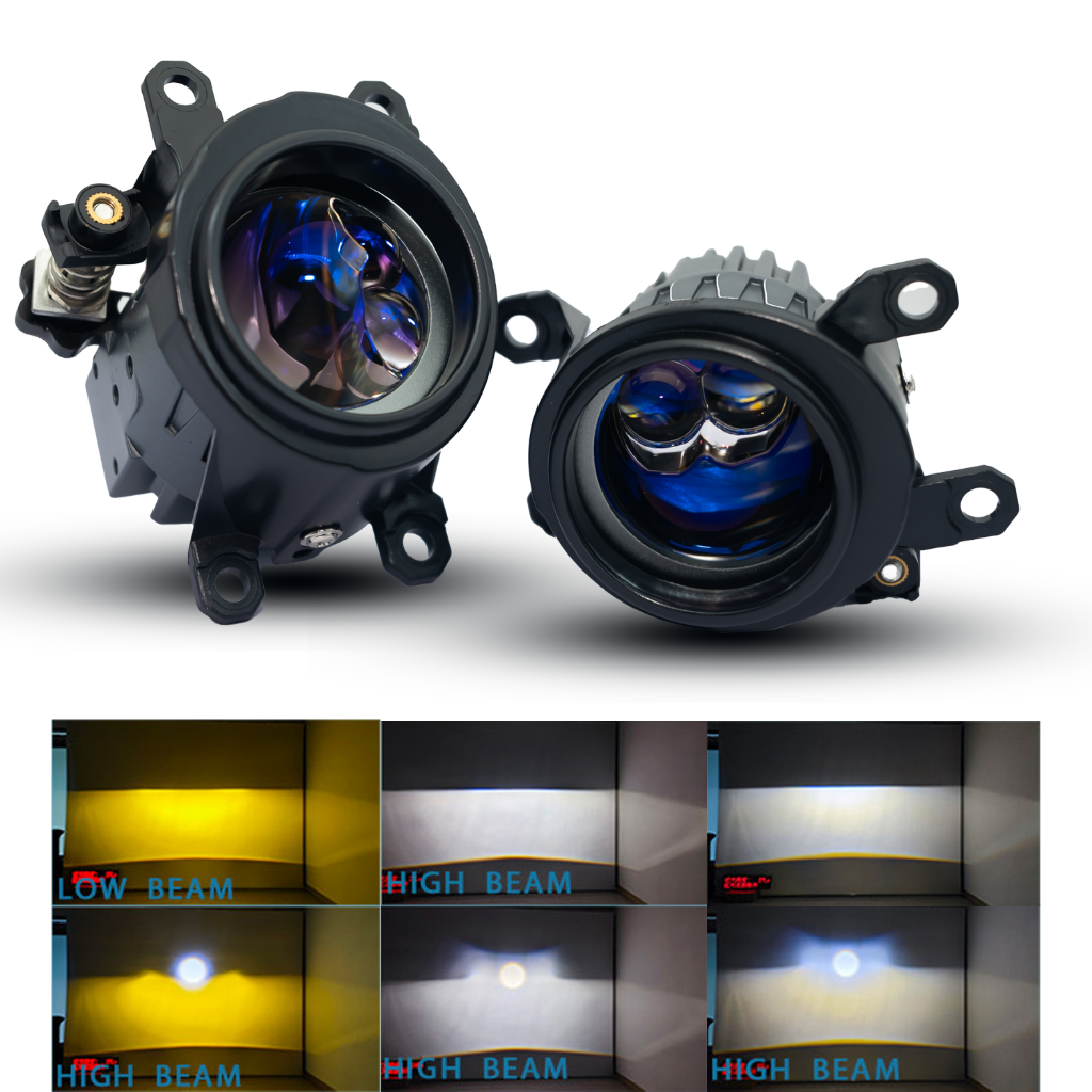 1piar Bi-LED เลเซอร์โปรเจคเตอร์ 2.0 นิ้วหมอกไฟ 3 สีสําหรับ MOTO/ใหม่ Toyota COROLLA ALTIS/CROSS/SIENTA/HILUX/REVO/CAMRY/VIOS/C-HR 2 นิ้ว LED ขับรถหมอกชุด