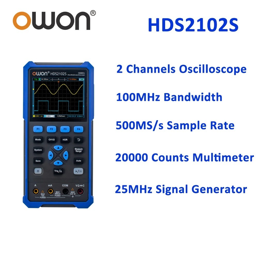 ⭐⭐⭐OWON HDS2202S 2102S ออสซิลโลสโคปดิจิตอล 2 ช่อง 200 Mhz 1GSa/s 3in1 USB Osiclloscopes + มัลติมิเตอ