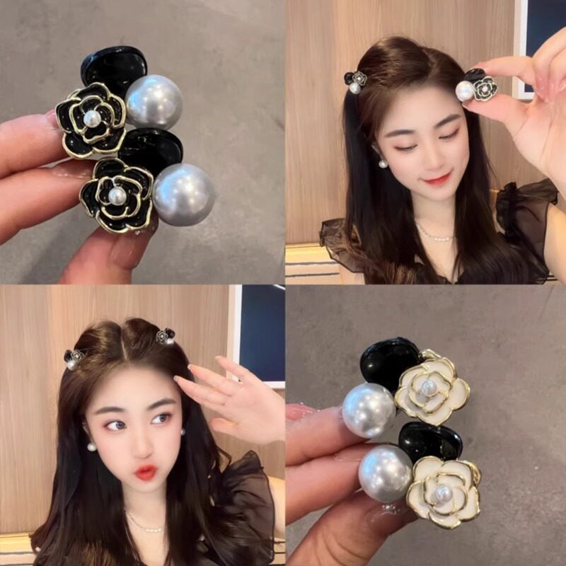 Black Pearl Camellia ขนาดเล็กคว้าคลิปหญิง Bangs ผมหัก Tidying Handy เครื่องมือคลิปผมคลิปด้านข้าง Hairpin