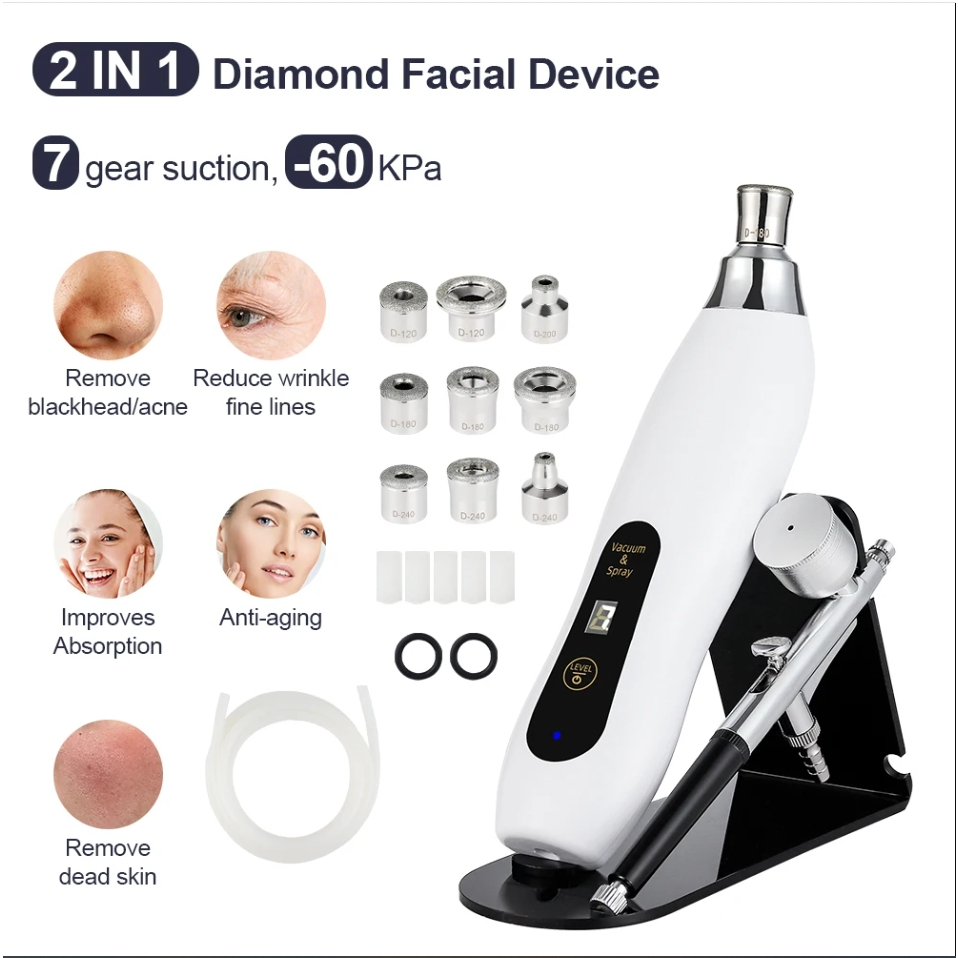 แบบพกพา Diamond Microdermabrasion เครื่องปอกเปลือกผิวหน้า Hydrating Airbrush Exfoliation ทําความสะอาดล้ําลึกสูญญากาศ Blackhead Remover