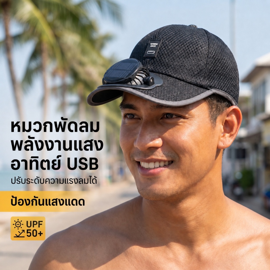 หมวกเบสบอลพลังงานแสงอาทิตย์พร้อมพัดลม กันแดด ระบายอากาศ เหมาะสำหรับกิจกรรมกลางแจ้ง เดินป่า และชายหาด