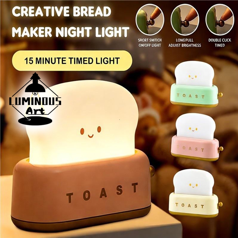 LUMINOUS ART Toast Light 3W Mini โคมไฟตั้งโต๊ะหรี่แสงได้ปรับประหยัดพลังงาน Night Sleep ห้องนอนน่ารัก Night Light Lampu Tidur Comeal เล็ก 可爱夜灯
