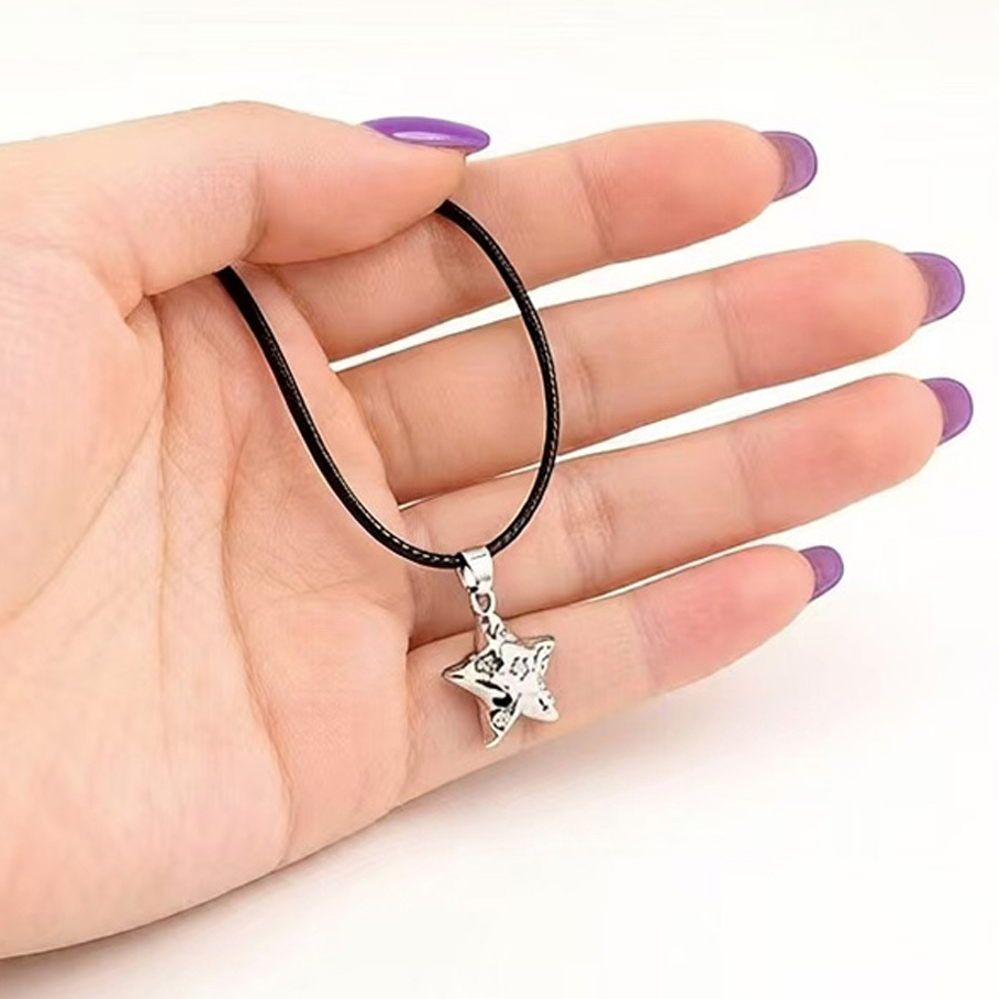 Simple Star จี้สร้อยคอผู้หญิง Punk Gothic คอเครื่องประดับสั้นสีดํา Wax เชือก Choker สร้อยคอ