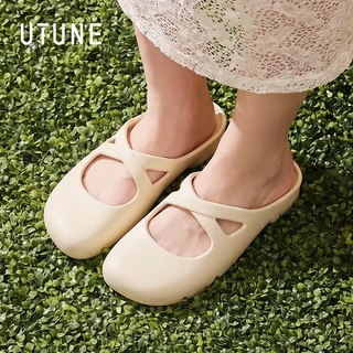 UTUNE รองเท้า Mary Jane ผู้หญิง วินเทจ เรียบหรู พื้นเรียบ EVA นุ่มสบาย กันลื่น ปลายเท้าสี่เหลี่ยม ระบายอากาศ สายคาดไขว้ รองรับโค้งฝ่าเท้า ใส่กลางแจ้ง