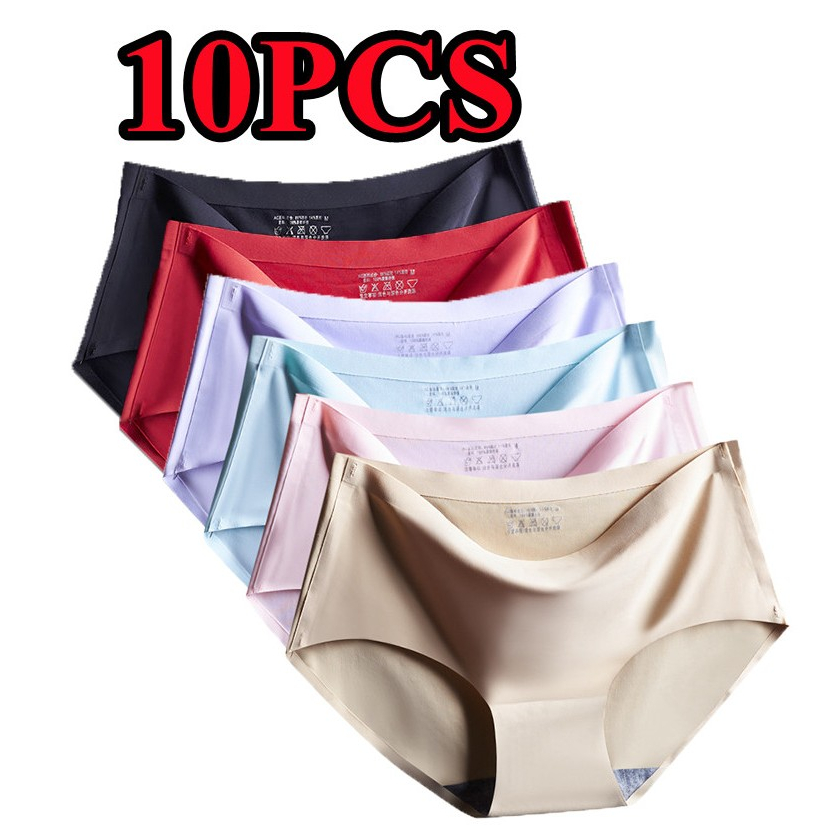 10PCSWomens Ice Silk กางเกงไม่มีรอยต่อ One-piece Thin Plain Color ชุดชั้นใน