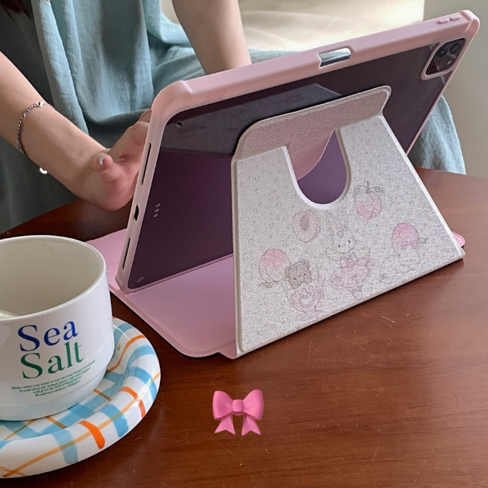 360° เคส iPad หมุนได้พร้อมที่ใส่ดินสอ, ฝาครอบกันกระแทกลายการ์ตูนน่ารักสําหรับ iPad Pro/Air/Mini