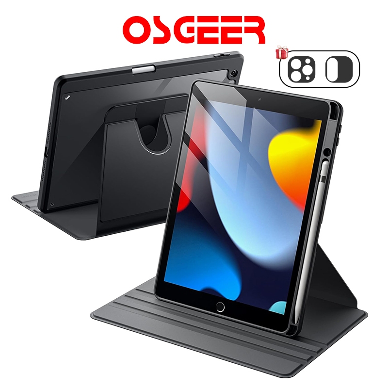 OSGEER360°เคสป้องกันหมุนได้สําหรับiPadAir11นิ้วM4 M3/M2/พร้อมที่วางปากกา นอน/ปลุกอัตโนมัติ การป้องกันเต็มรูปแบบ ฝาหลัง PC โปร่งใสบางเฉียบพร้อมขาตั้ง iPad