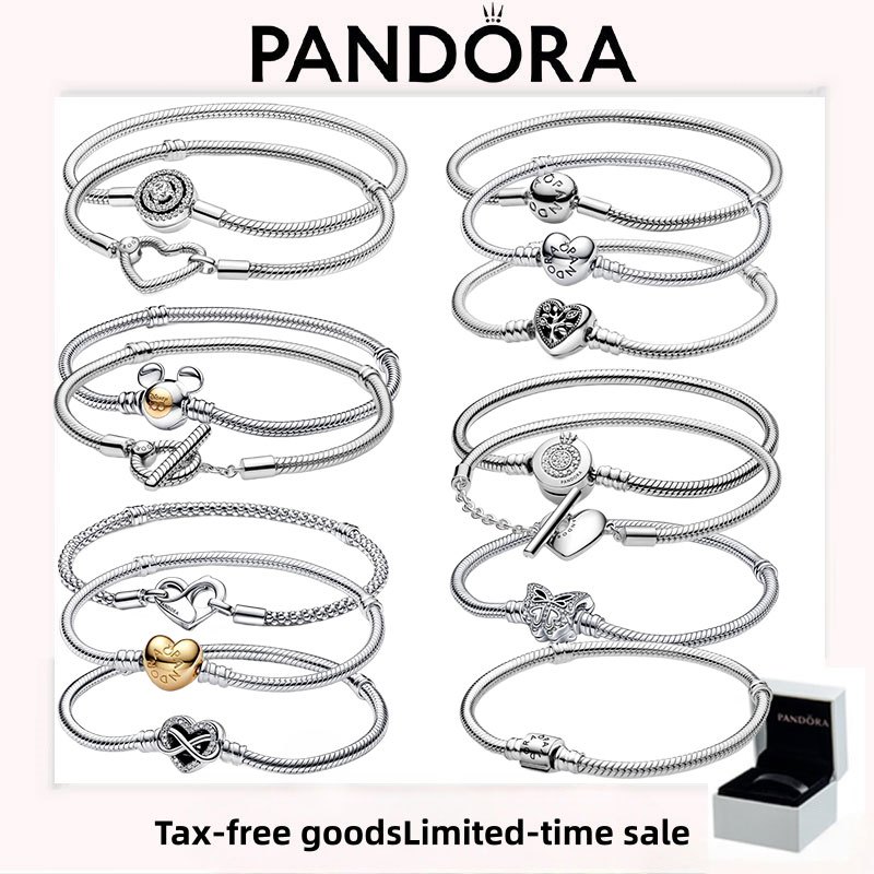 อุปกรณ์เสริม PANDORA (พร้อมกล่อง) คุณภาพสูง Luxury Holiday Love Gift Pandora Clasp Snake Chain Bracelet