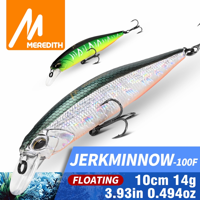 MEREDITH JERK MINNOW 100F 14g ลอย Wobbler Fishing Lure 24 สี Minnow Lure Hard เหยื่อคุณภาพ Professional Depse0.8-1.0m