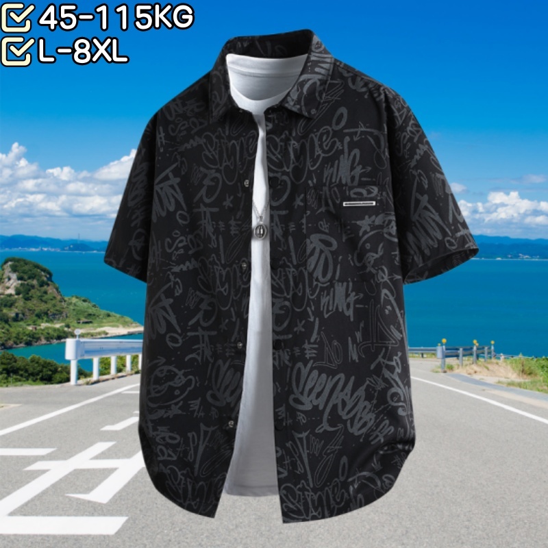 [วัสดุคุณภาพสูงสวมใส่ 45-115 กก.] L-8XL ฤดูร้อนอินเทรนด์ขนาดบวกสบายๆระบายอากาศเสื้อป้องกันสไตล์ผู้ชายหลวมปกหลายกระเป๋าเสื้อแขนสั้น