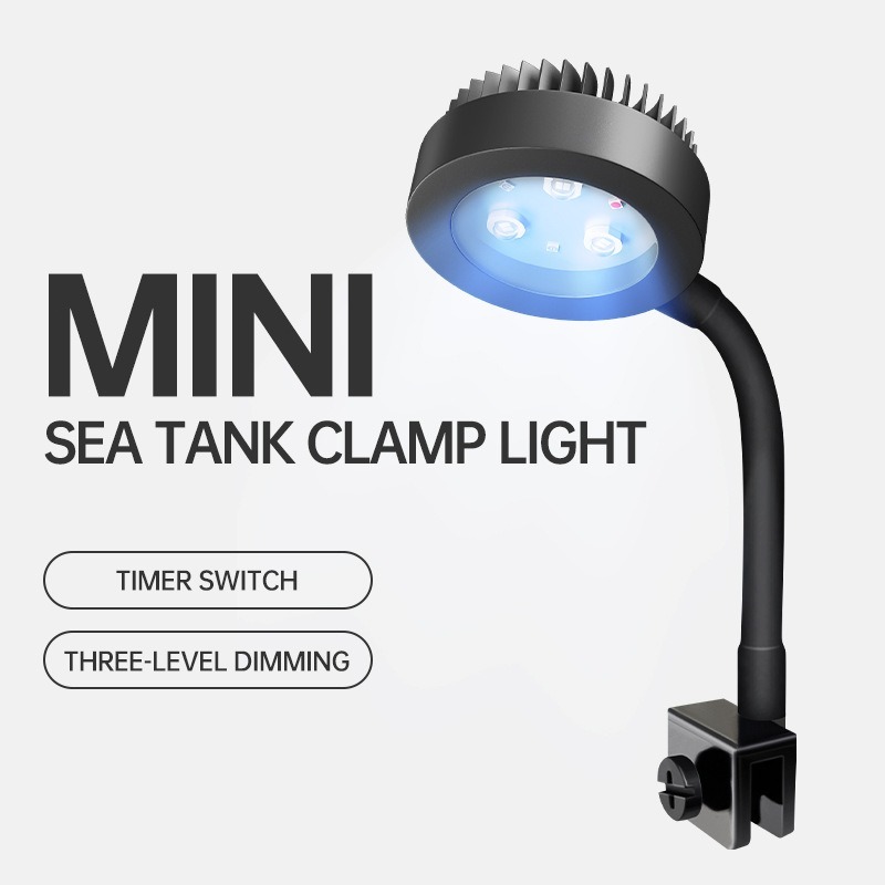 Mini Marine Coral Tank Light 3 สี + จับเวลา & Dimming 360° โคมไฟตู้ปลาแบบหมุน USB ขับเคลื่อน