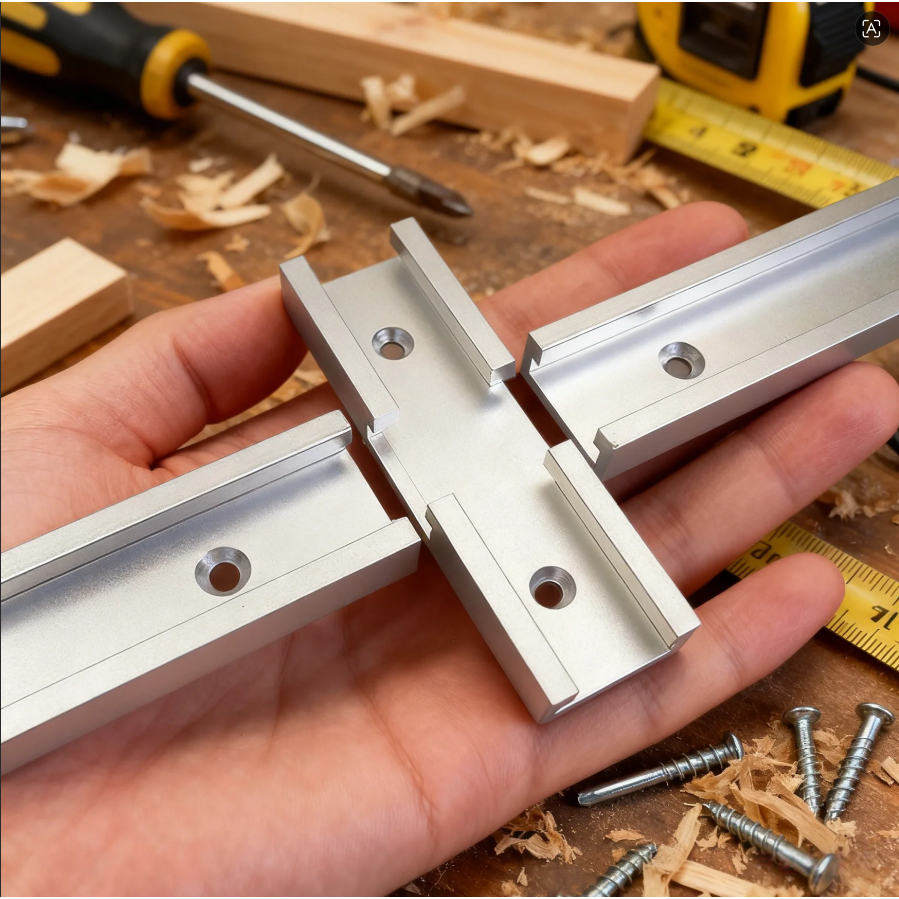4PCS T-Track Intersection Slot งานไม้ Chute T Slot Cross Connector Track Miter Gauge คู่มือรางเจาะล่วงหน้ารูติดตั้ง