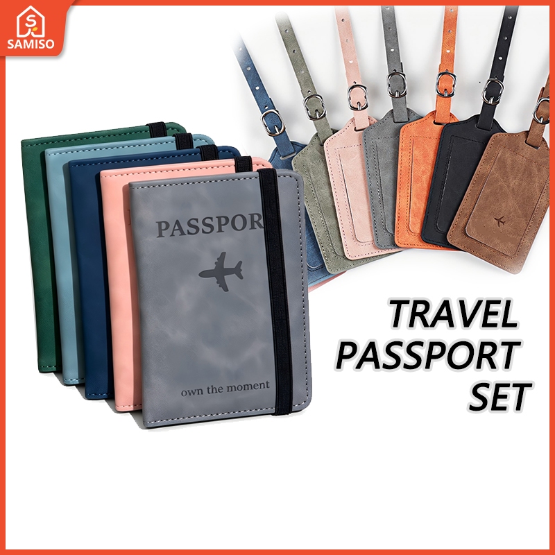 RFID Blocking Leather Passport Holder Wallet พร้อมชุดแท็กกระเป๋าเดินทาง, ปกหนังสือเดินทางพร้อมบัตรเครดิตและบอร์ด Pass, Travel Document Case Organizer, กระเป๋าเดินทางแท็ก Travel Accesso