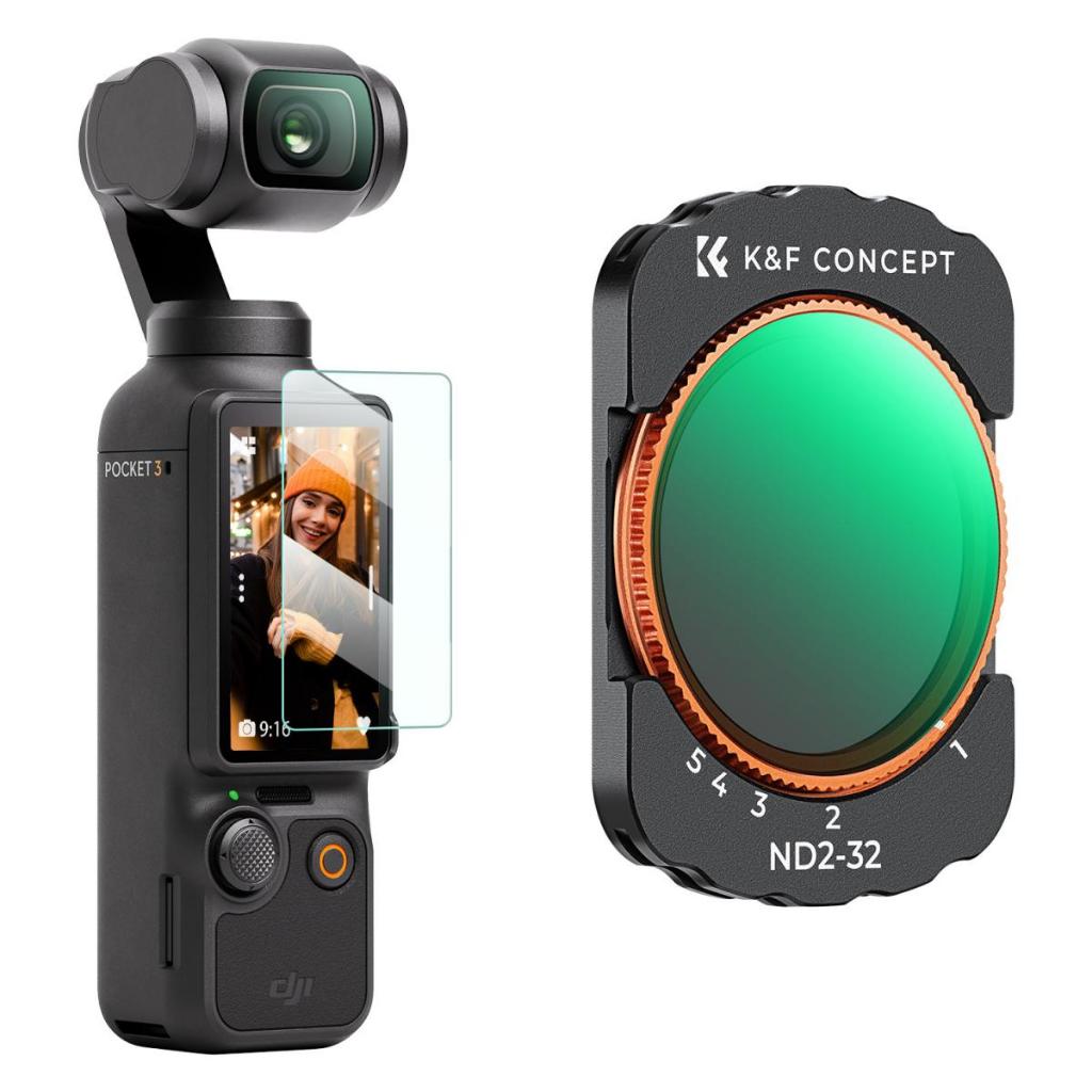 K&F CONCEPT DJI Osmo Pocket 3 / 4 Creator Combo Variable ND2-32 Neutral Density VND Filter การติดตั้งแม่เหล็ก Multi-Coated Optical Glass