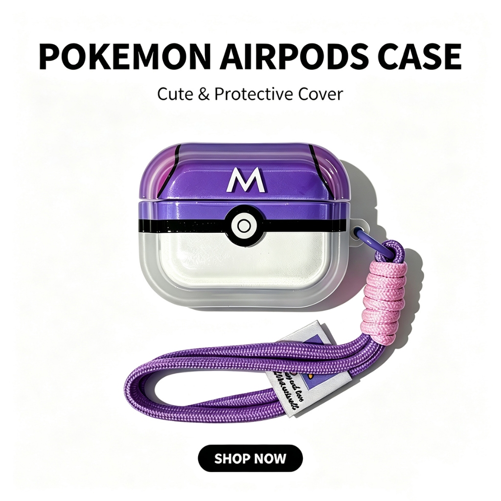 Pokemon Red Poke Ball สําหรับ AirPods Pro3 กรณีเชือก Master Ball AirPods Pro2 กันกระแทกรูปสี่เหลี่ยมผืนผ้าหูฟังสําหรับ AirPods Pro3 4/4 (ANC) Pro2 3 Pro 2 1